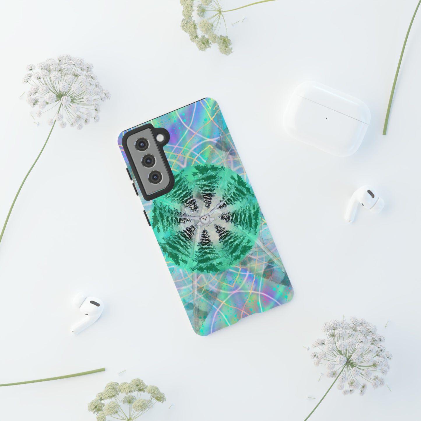 Mystic Pines Snowy Owl Protective Phone Case, Samsung, iPhone, Pixel, all sizes