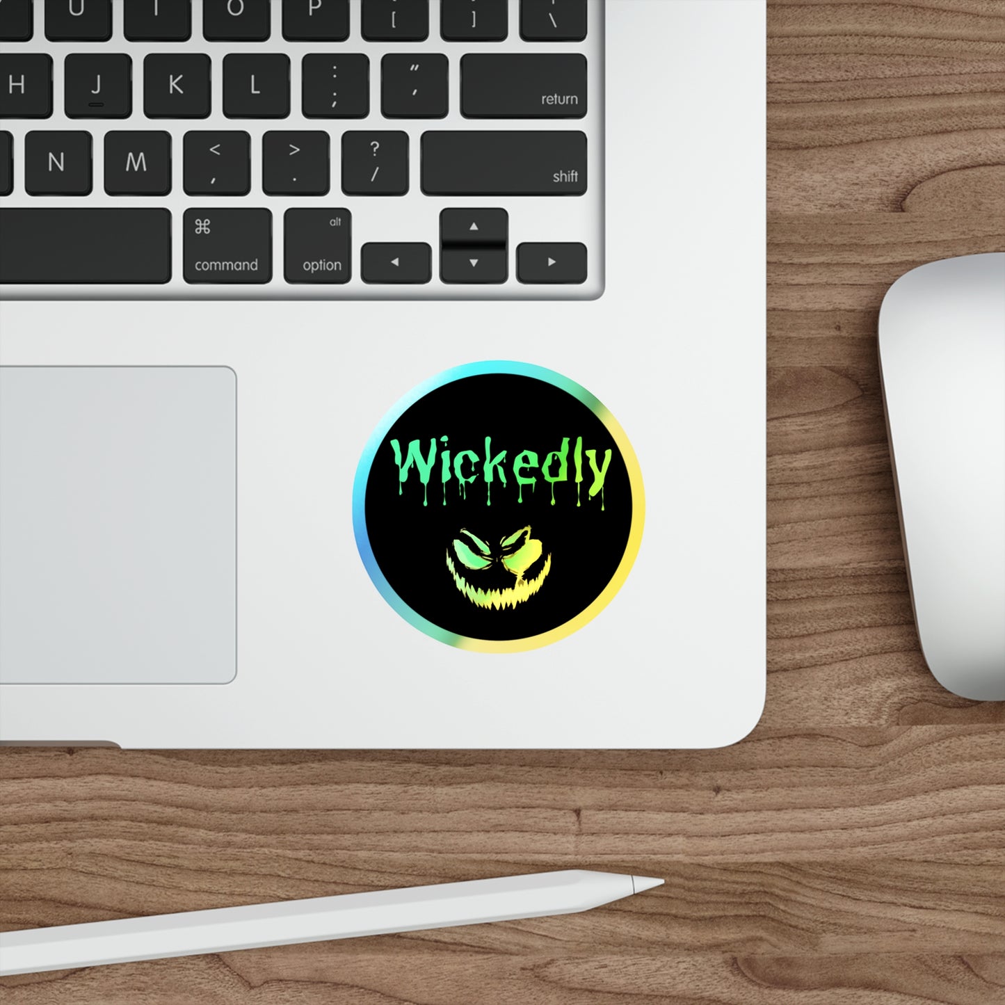 Halloween Rainbow Holographic Die-cut Vinyl Stickers Wickedly Spooky Pumpkin