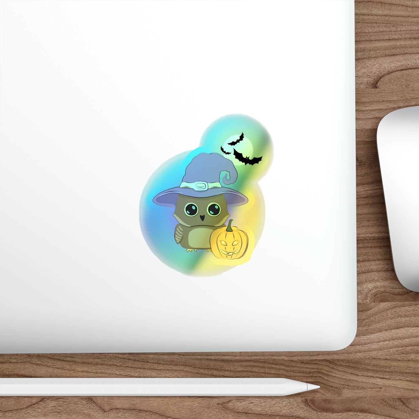 Halloween Rainbow Holographic Die-cut Vinyl Stickers Cute Witchy Owl
