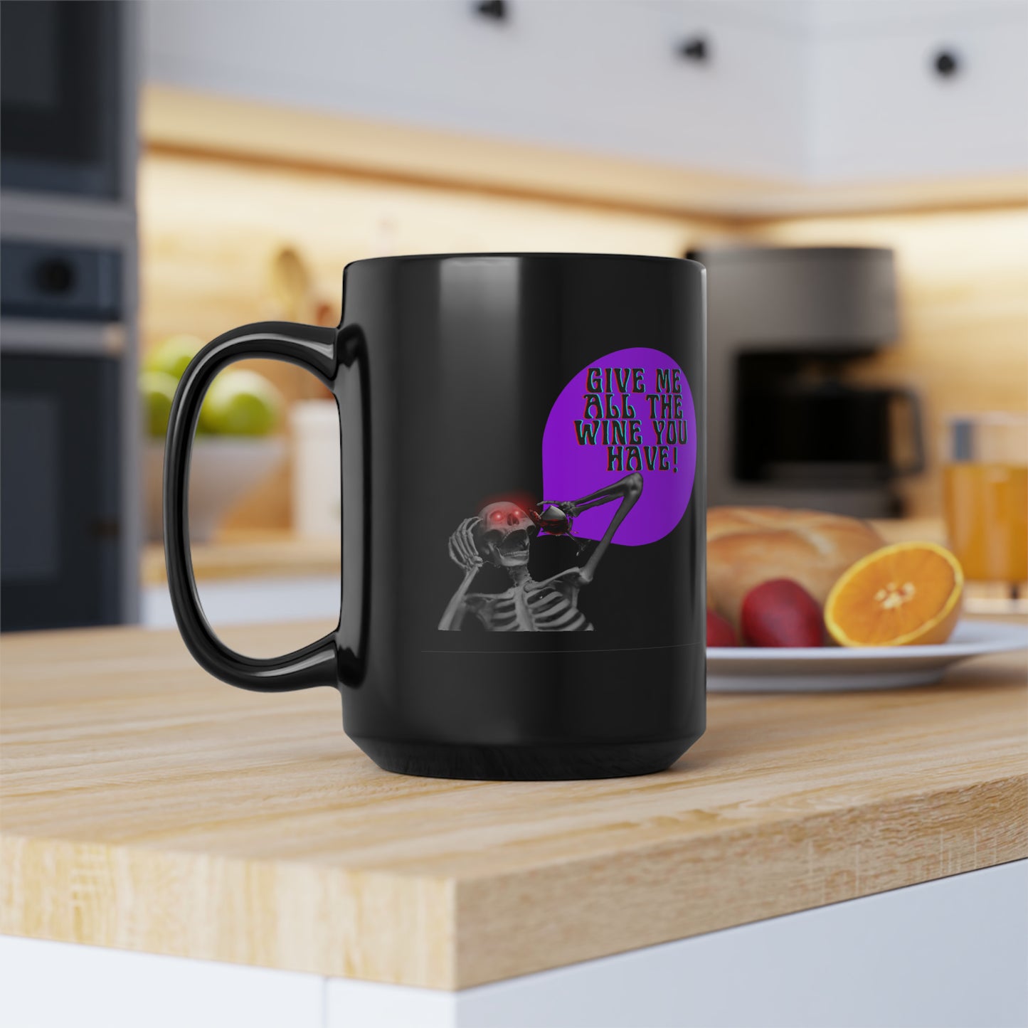 Black Halloween "More Wine" Skeleton Mug15oz