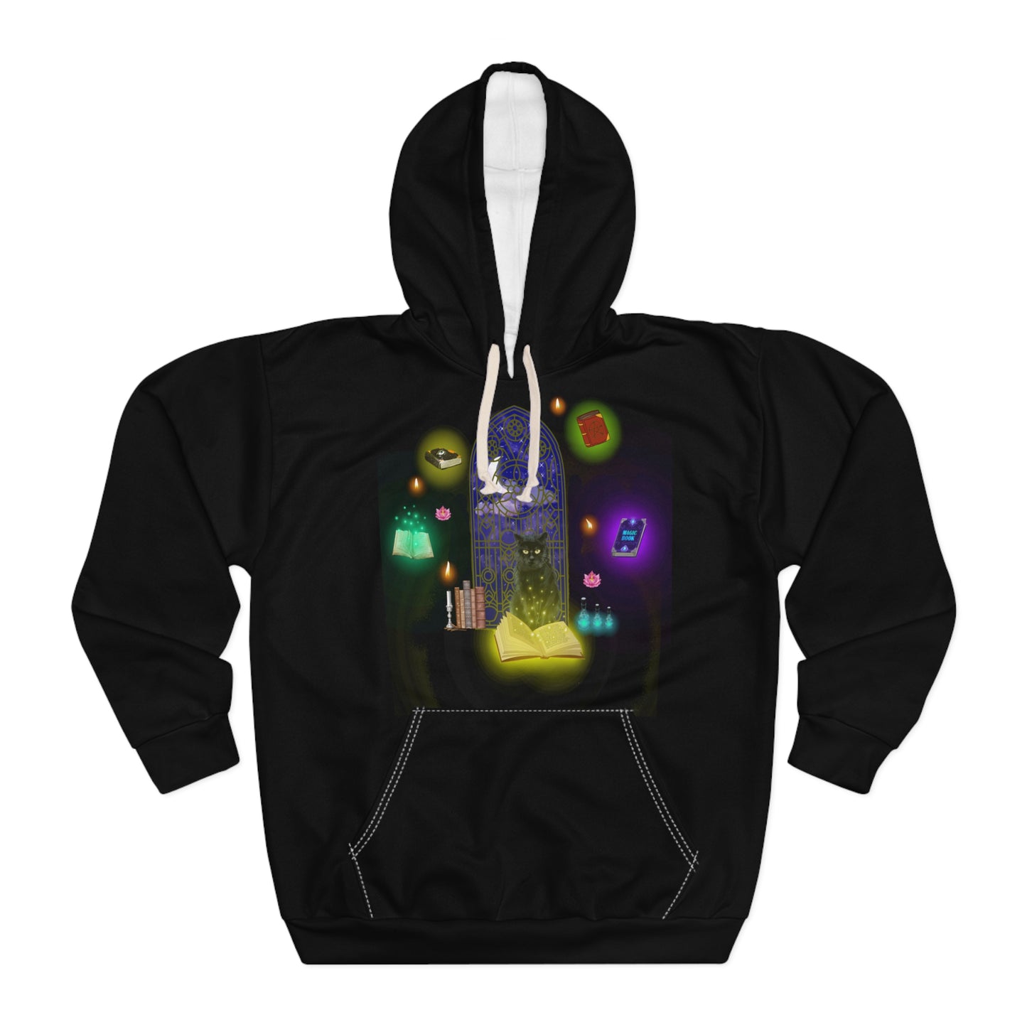 Mystic Black Cat Halloween Pullover Hoodie Black