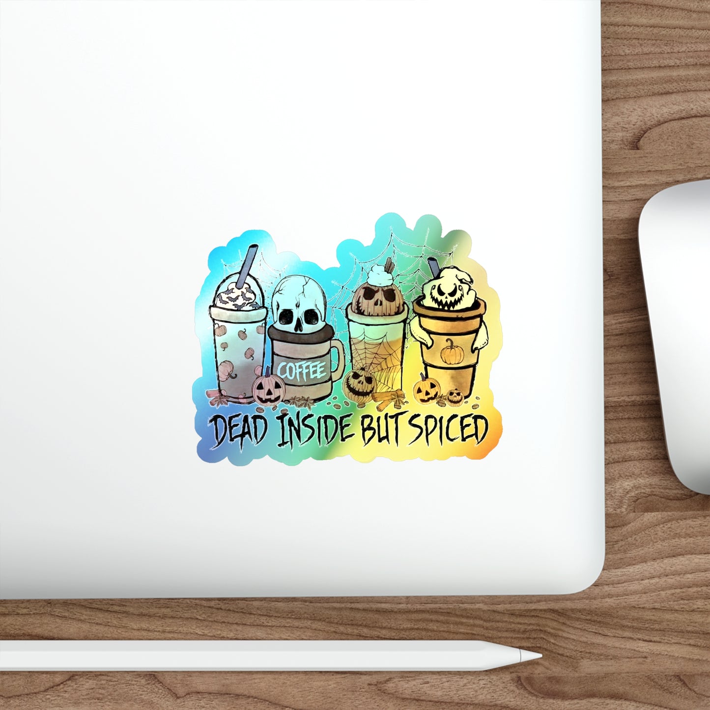 Halloween Rainbow Holographic Die-cut Vinyl Stickers Dead Inside