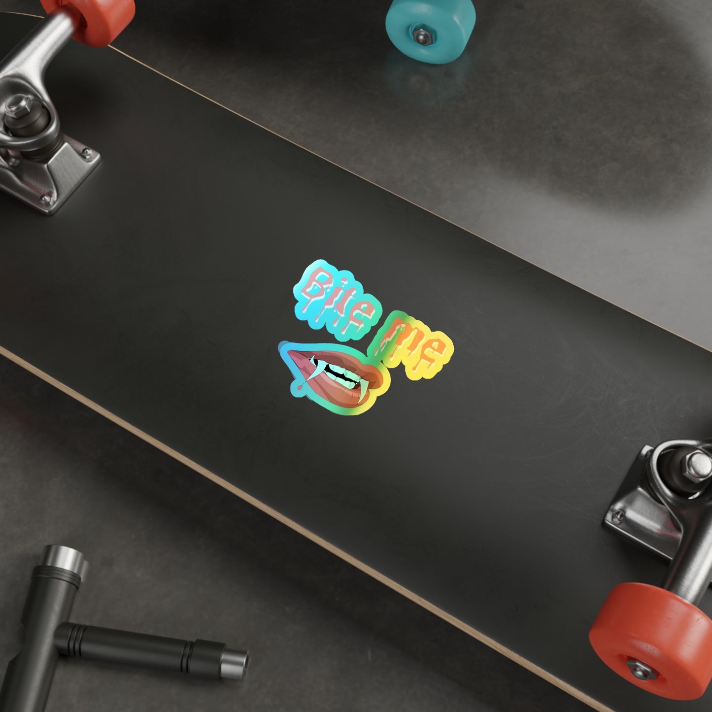 Halloween Rainbow Holographic Die-cut Vinyl Stickers Bite Me