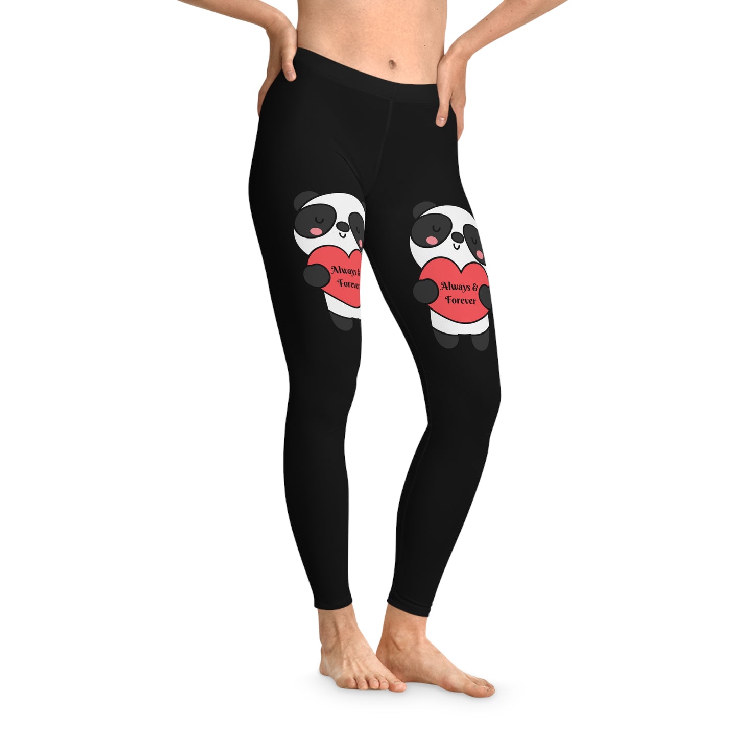 Always And Forever, Panda, Stretchy Leggings, Valentines Day Gift, Gift For Her, Black Leggings