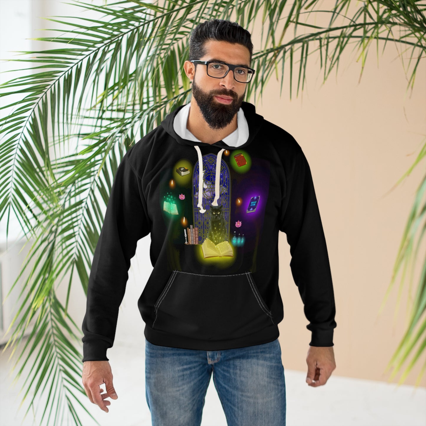 Mystic Black Cat Halloween Pullover Hoodie Black