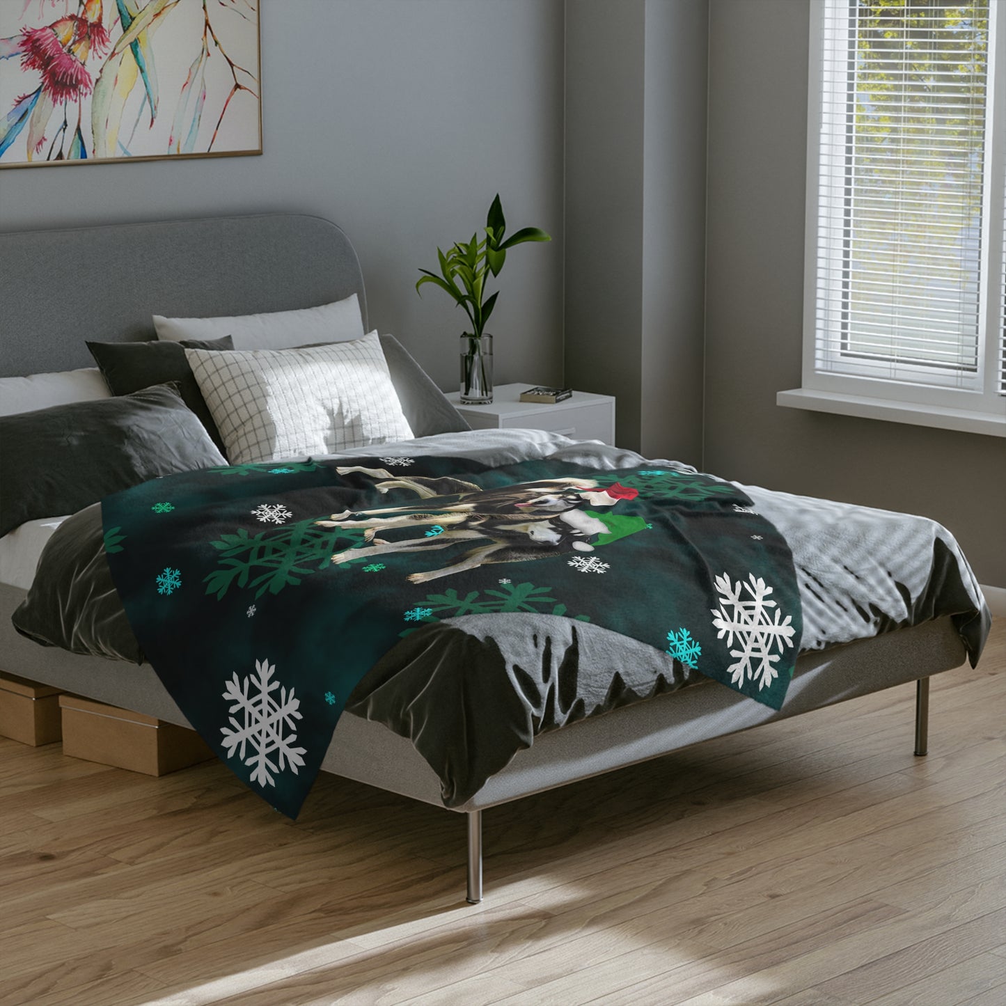 Christmas Malamute Velveteen Minky Blanket