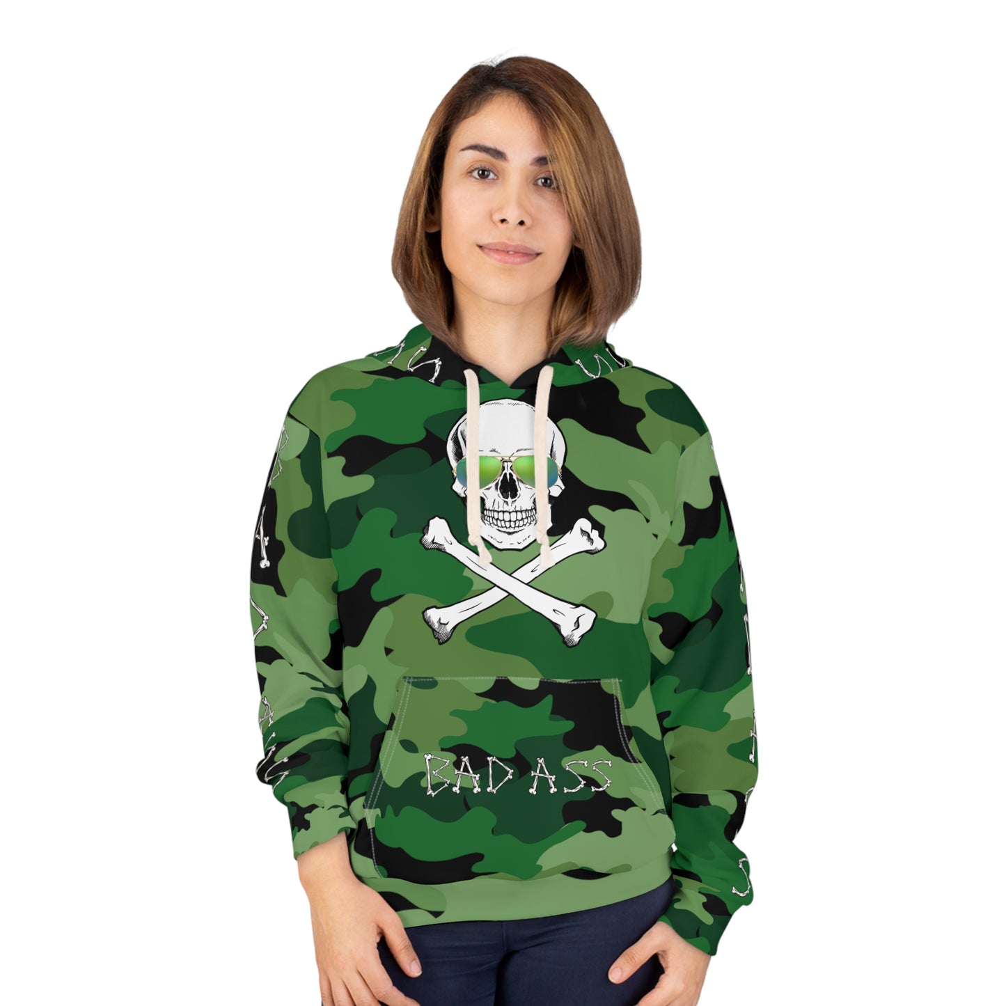 "Bad Ass" skull and Crossbones Halloween Pullover Hoodie camouflage