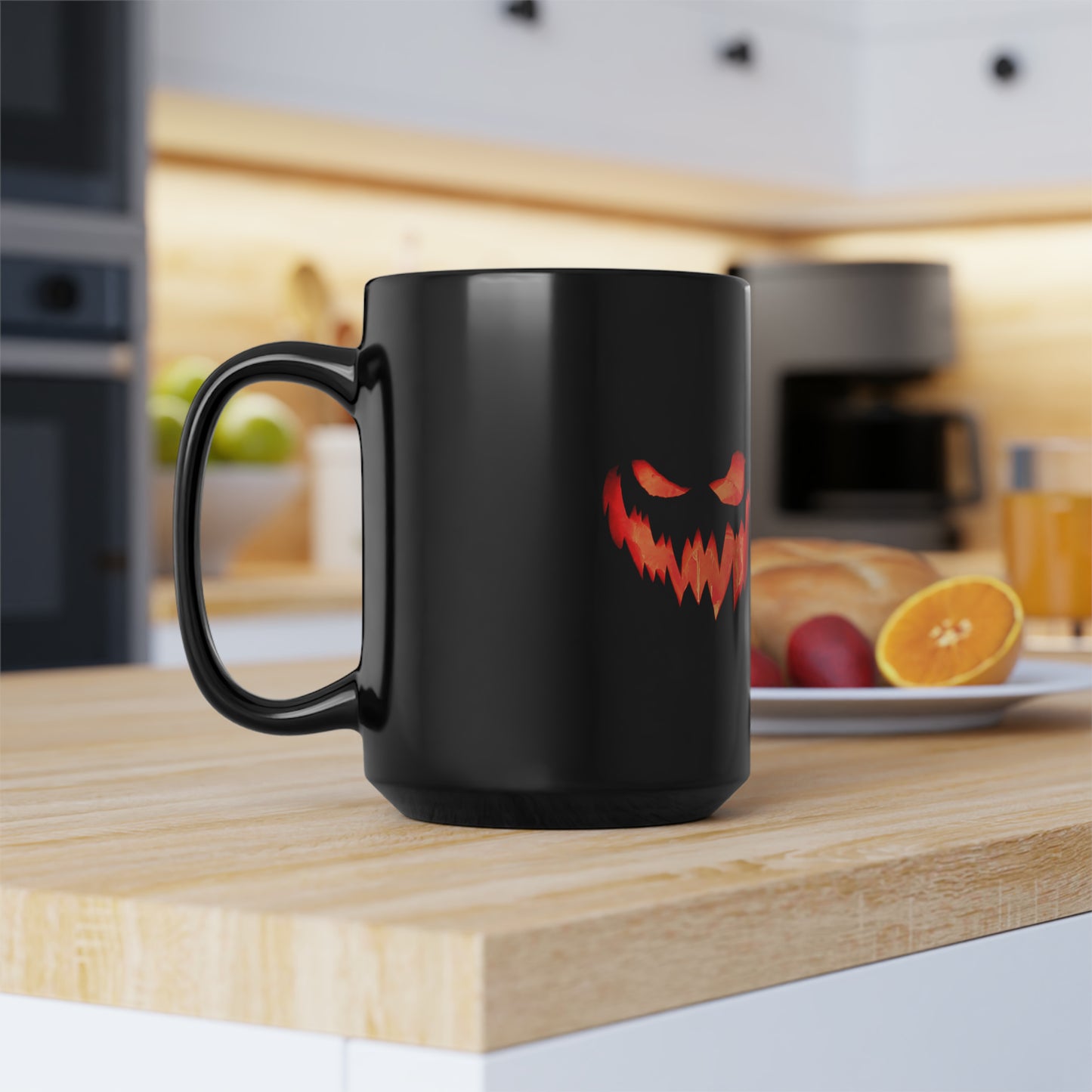 Black Mug, Spooky Pumpkin Halloween 15oz