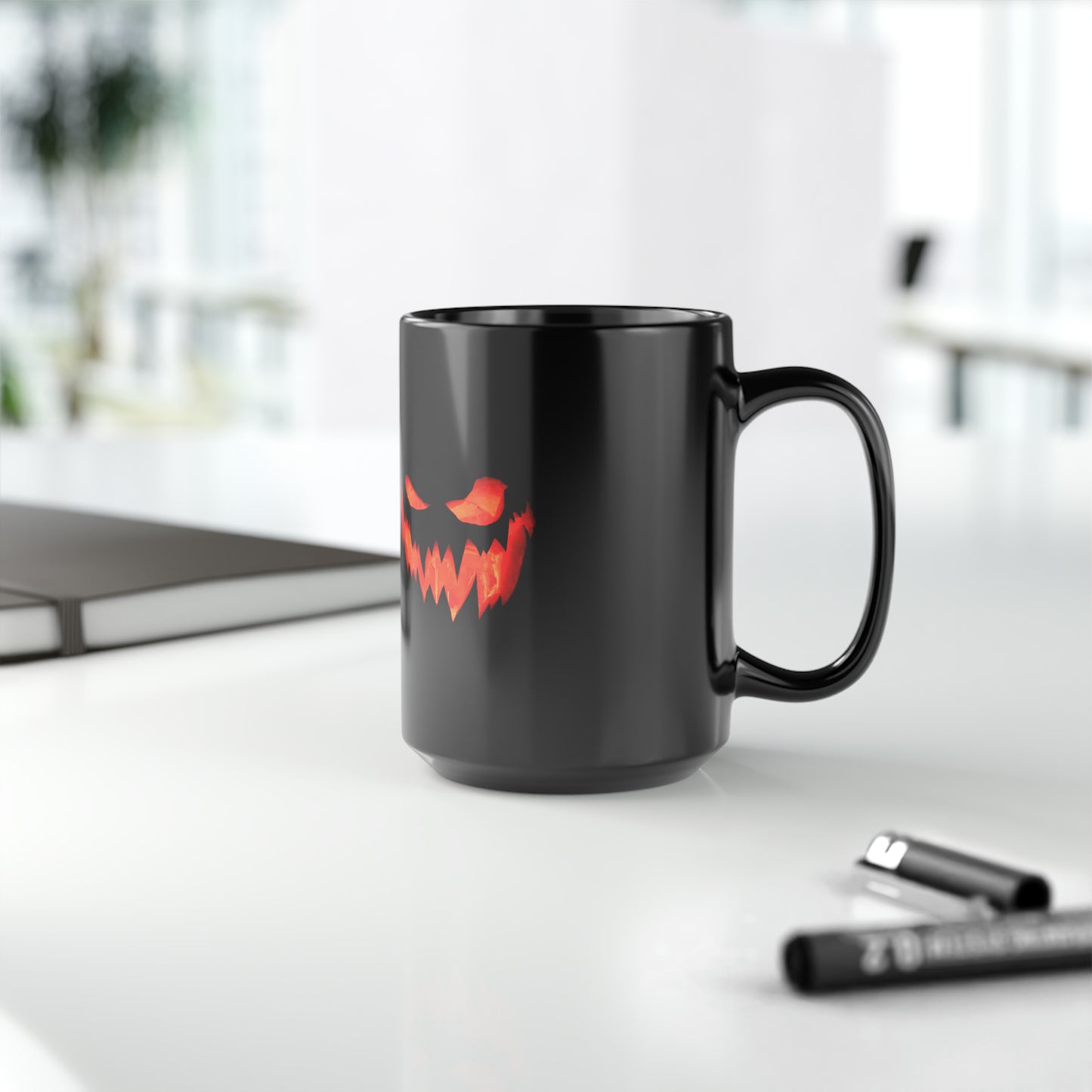 Black Mug, Spooky Pumpkin Halloween 15oz