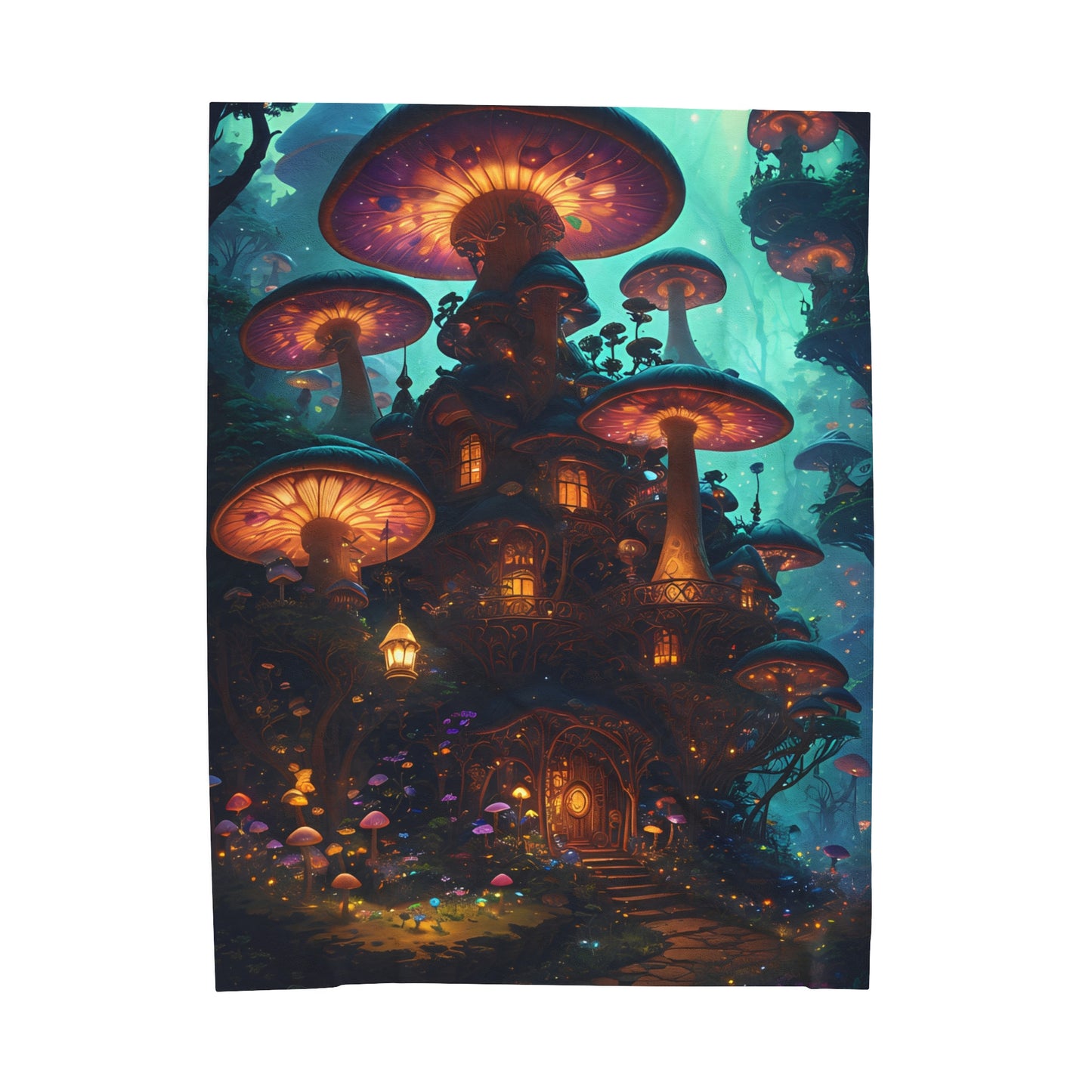 Fae Mushroom House, Velveteen Plush Blanket