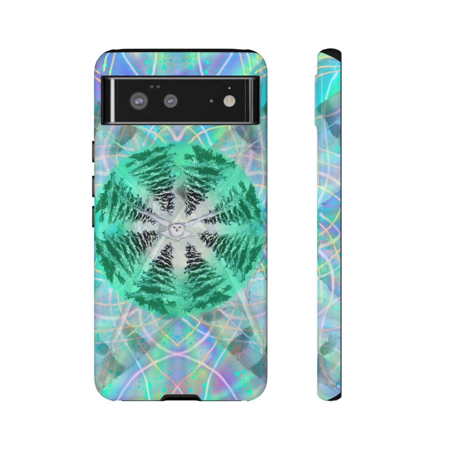 Mystic Pines Snowy Owl Protective Phone Case, Samsung, iPhone, Pixel, all sizes