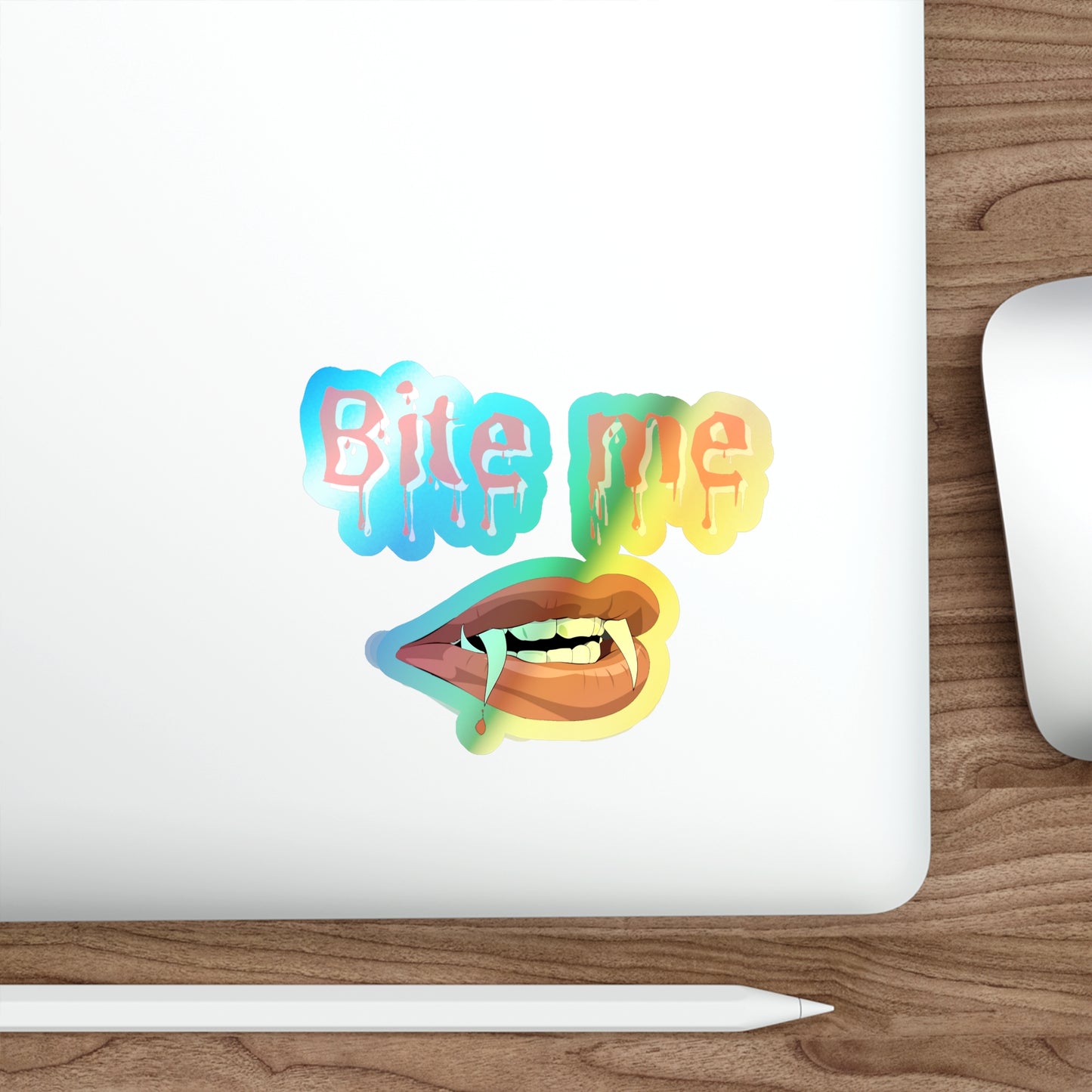 Halloween Rainbow Holographic Die-cut Vinyl Stickers Bite Me