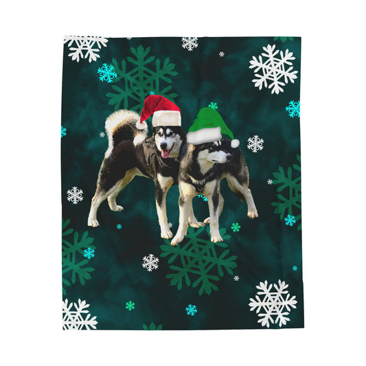 Christmas Malamute Velveteen Plush Blanket