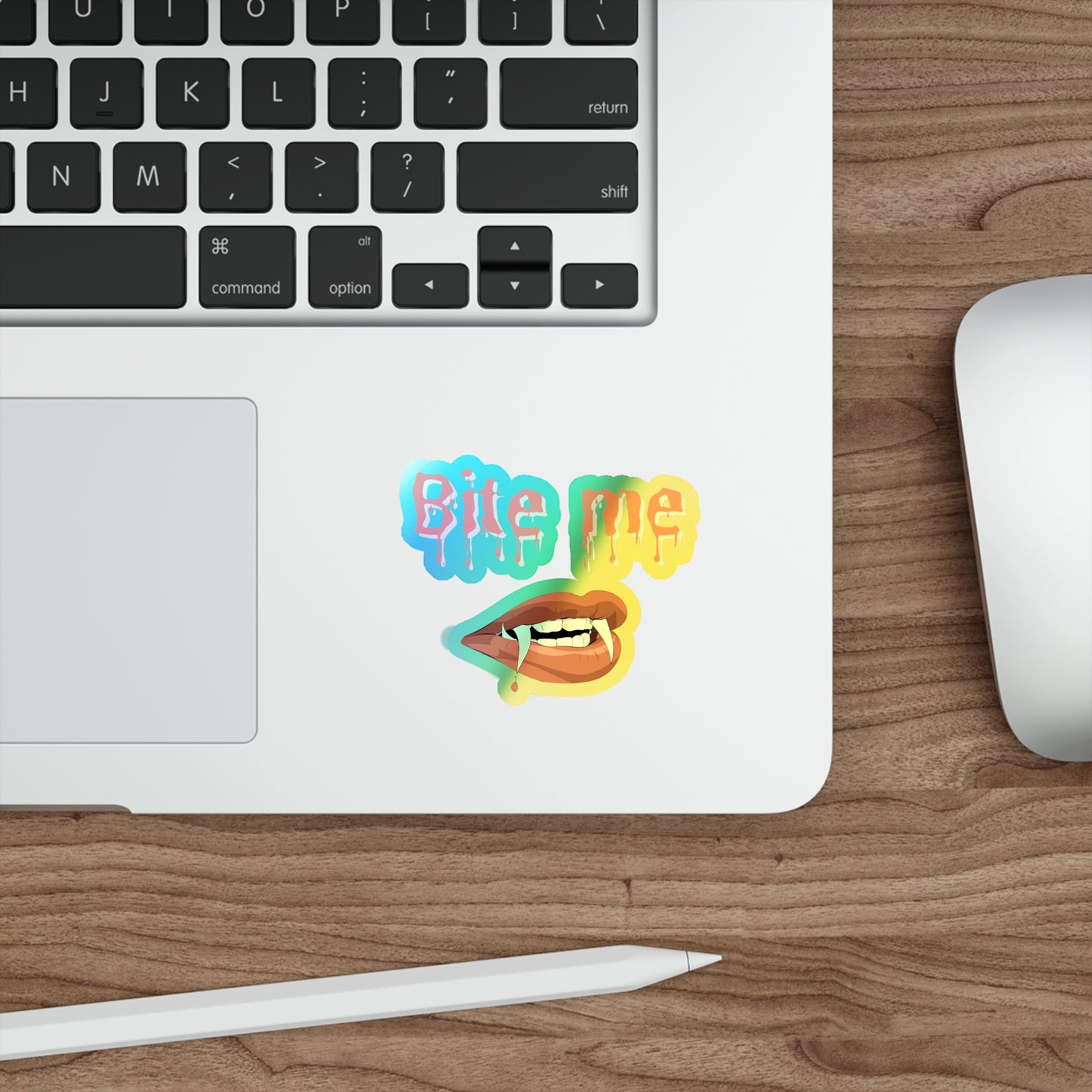 Halloween Rainbow Holographic Die-cut Vinyl Stickers Bite Me