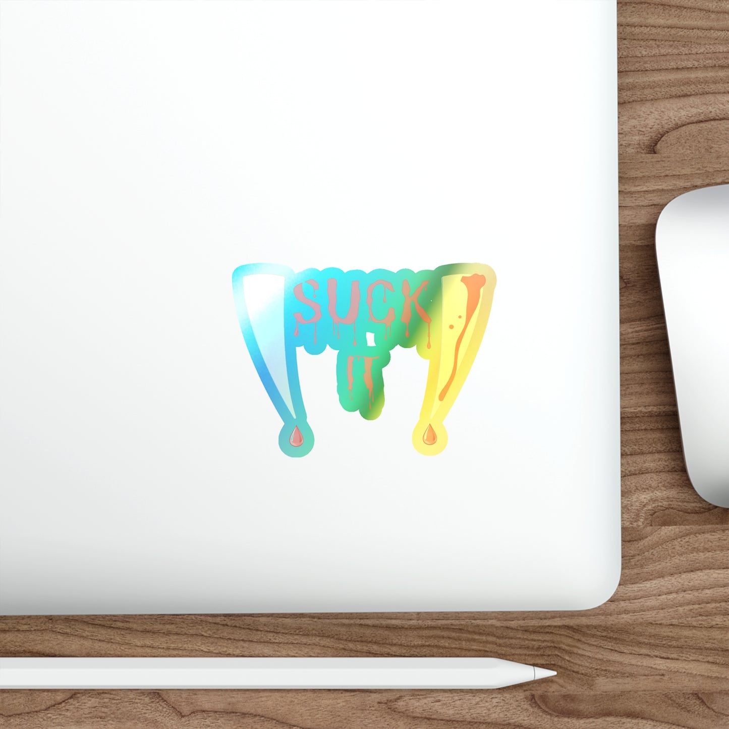 Halloween Rainbow Holographic Die-cut Vinyl Stickers Vampire Fangs