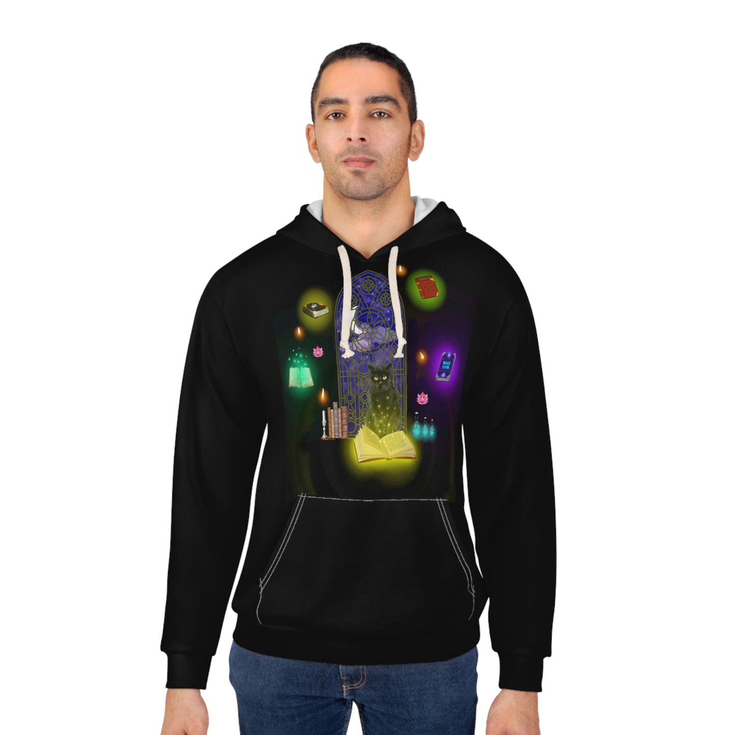 Mystic Black Cat Halloween Pullover Hoodie Black