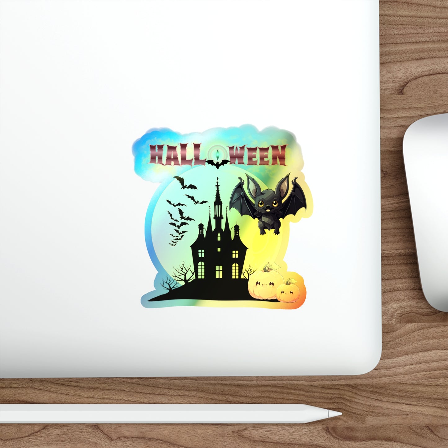 Halloween Rainbow Holographic Die-cut Vinyl Stickers Cute Bat