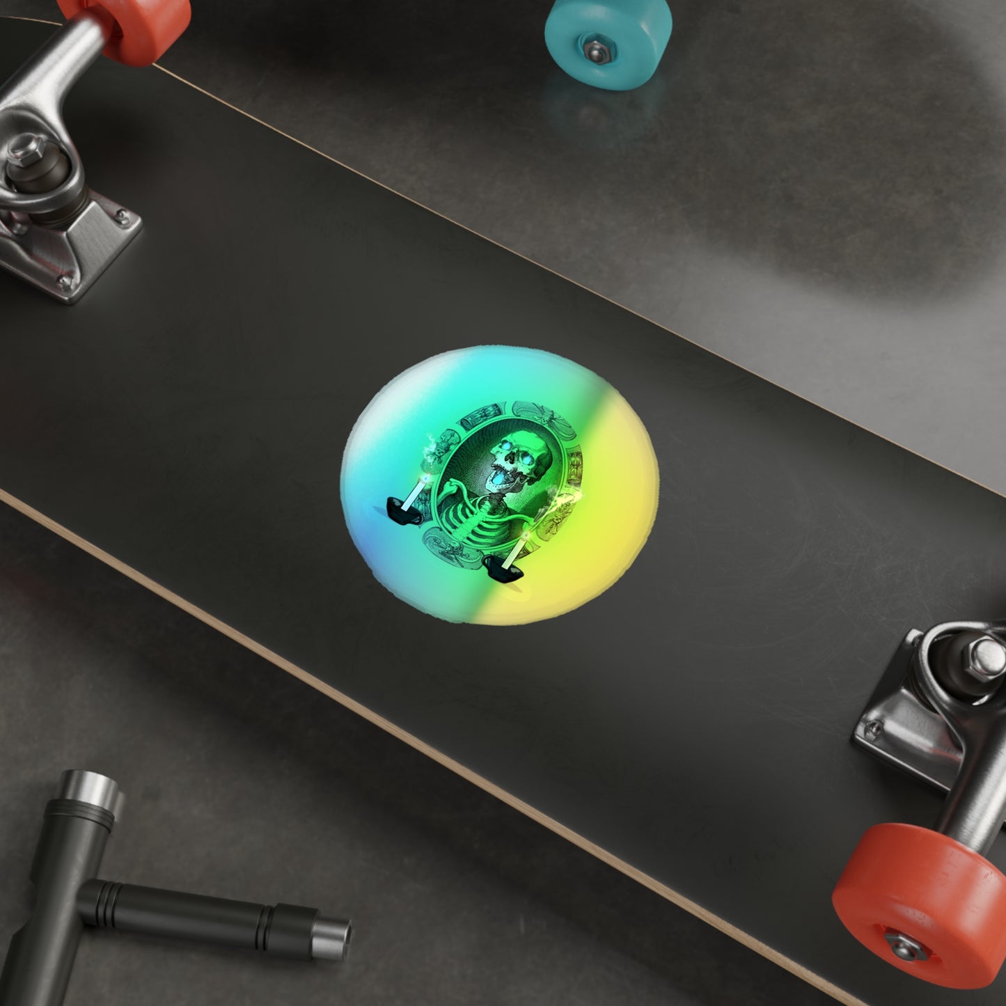 Haunted Halloween Rainbow Holographic Die-cut Vinyl Stickers Spooky Skeleton