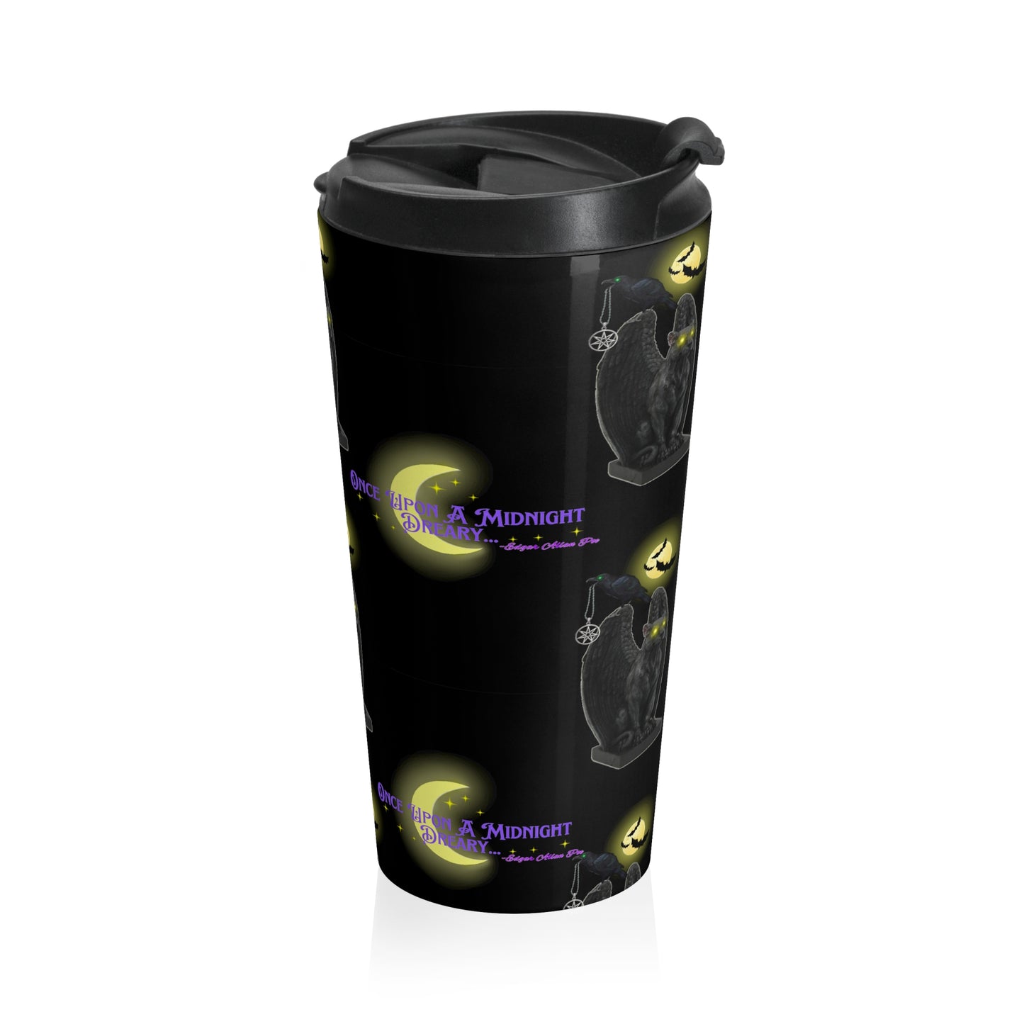 Stainless Steel "Once Upon A Midnight Dreary" Edgar Allan Poe Halloween Travel Mug with Insert