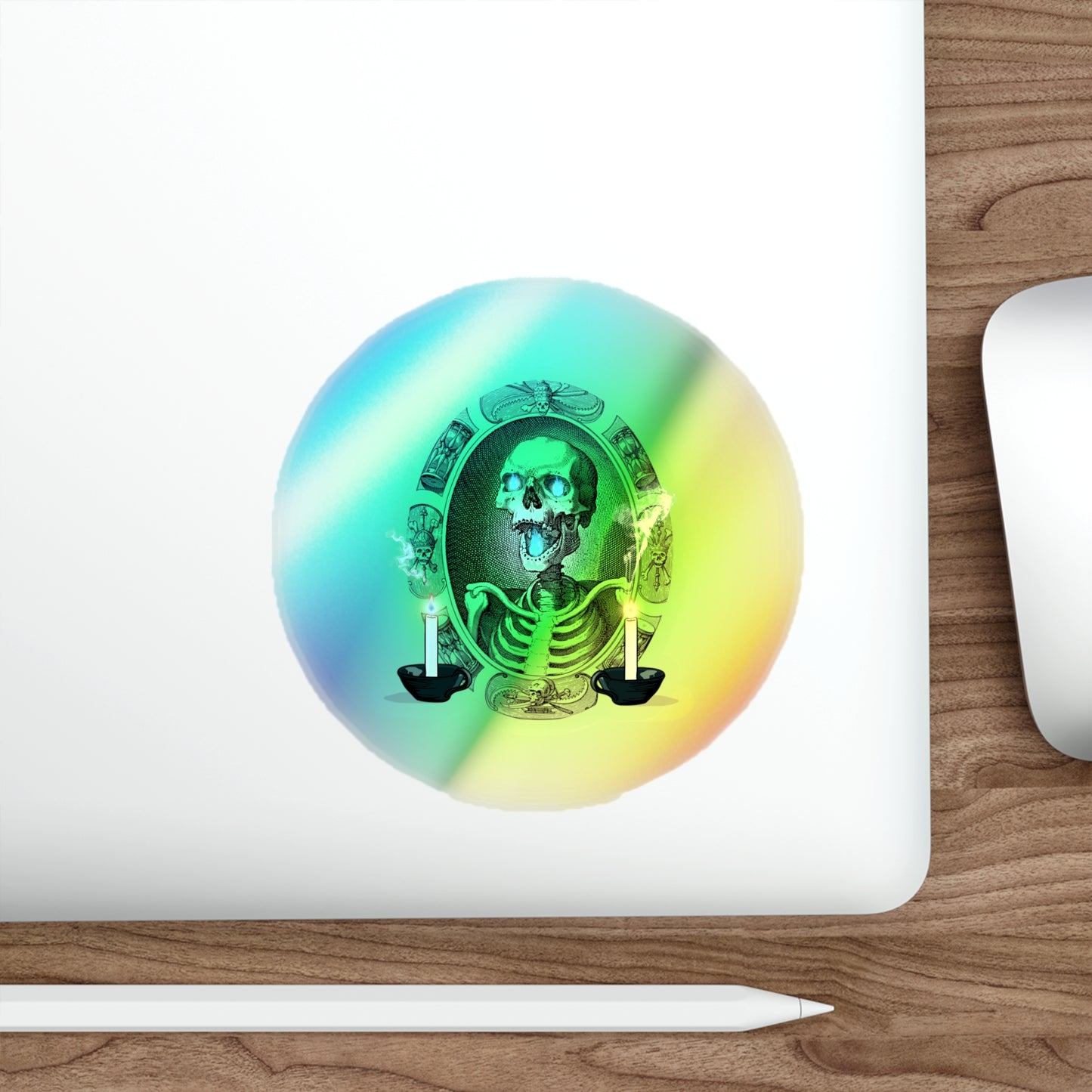 Haunted Halloween Rainbow Holographic Die-cut Vinyl Stickers Spooky Skeleton