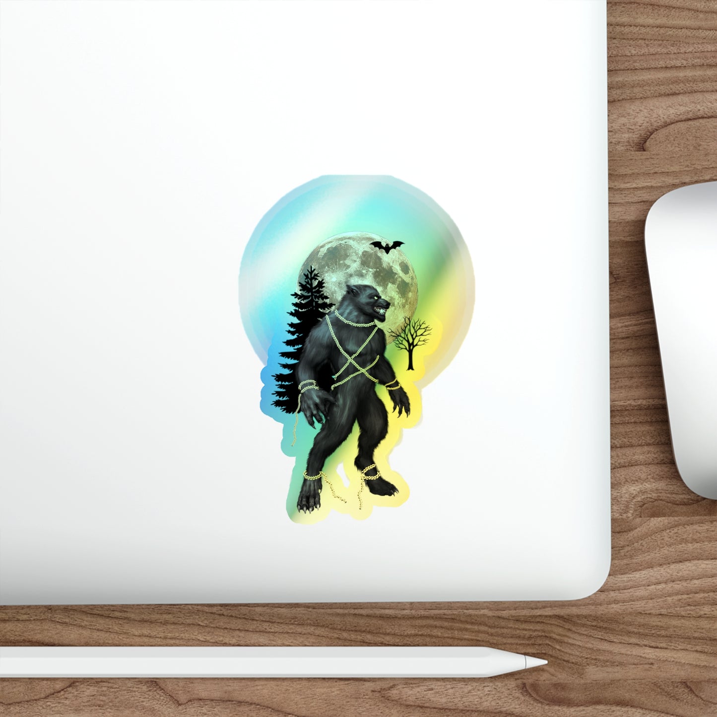 Halloween Rainbow Holographic Die-cut Vinyl Stickers Warewolf Unchained