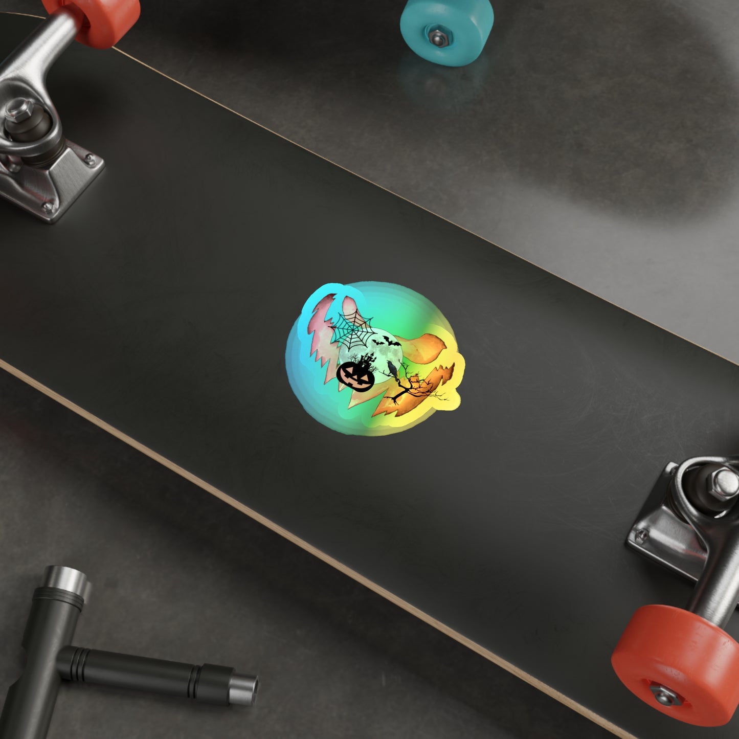 Haunted Halloween Rainbow Holographic Die-cut Vinyl Stickers