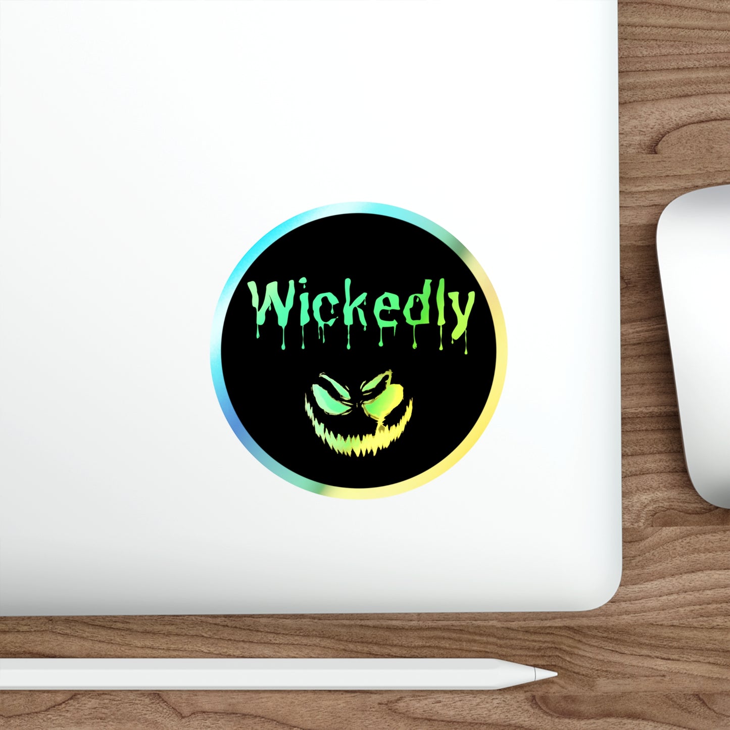 Halloween Rainbow Holographic Die-cut Vinyl Stickers Wickedly Spooky Pumpkin