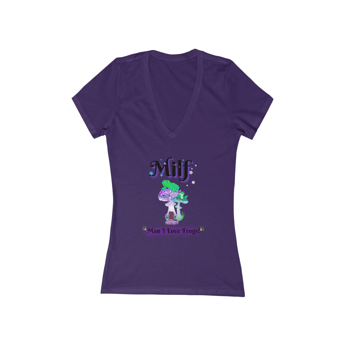 MILF Man I Love Frogs, Women's Jersey Short Sleeve Deep V-Neck Tee, Frog Lover Gift, Girlfriend Gift, Womens gift