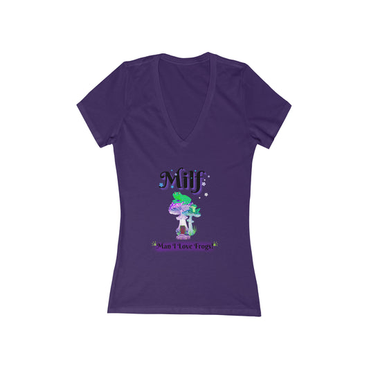 MILF Man I Love Frogs, Women's Jersey Short Sleeve Deep V-Neck Tee, Frog Lover Gift, Girlfriend Gift, Womens gift
