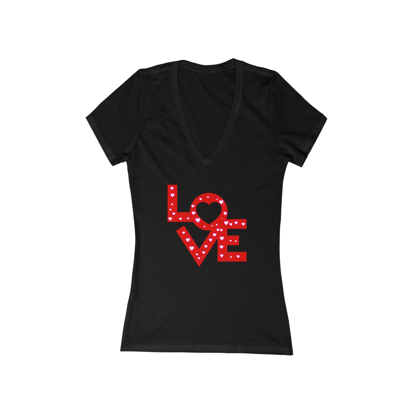 LOVE,, Women's Short Sleeve Deep V-Neck Tee, Valentines Day Gift, Gift For Her