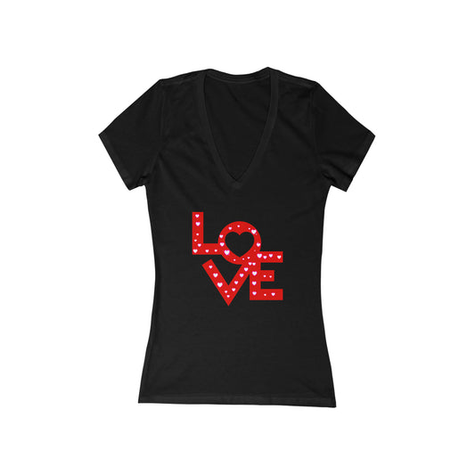 LOVE,, Women's Short Sleeve Deep V-Neck Tee, Valentines Day Gift, Gift For Her