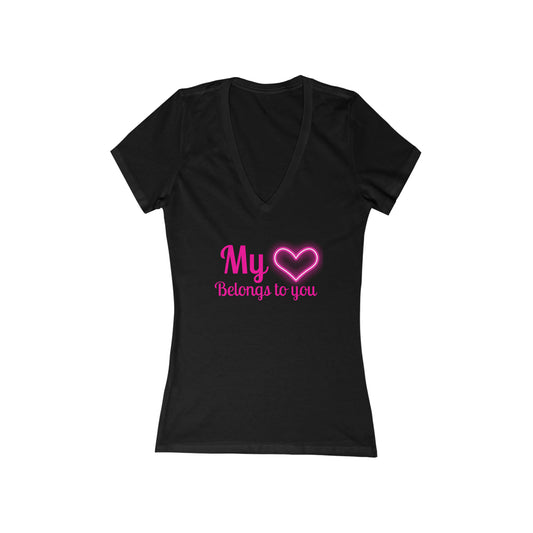 My Heart Belongs To You, Women's Short Sleeve Deep V-Neck Tee, Valentines Day Gift, Gift For Her