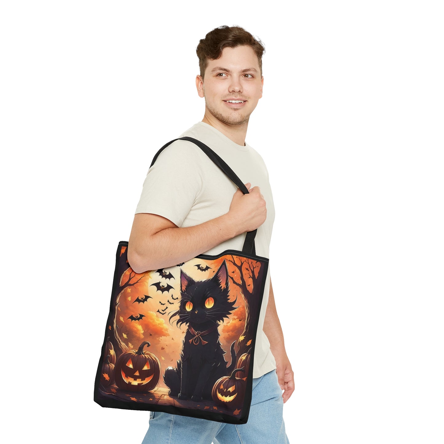 Cute Anime Black Cat Halloween Candy Tote Bag