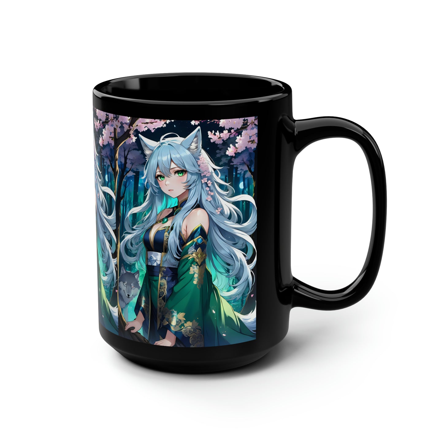 Silver Wolf Princess, Black Mug, 15oz