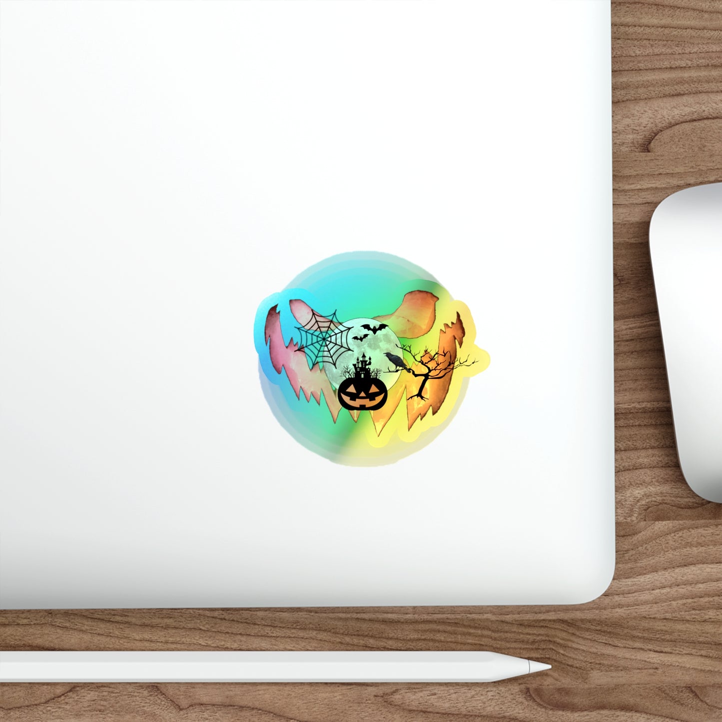 Haunted Halloween Rainbow Holographic Die-cut Vinyl Stickers