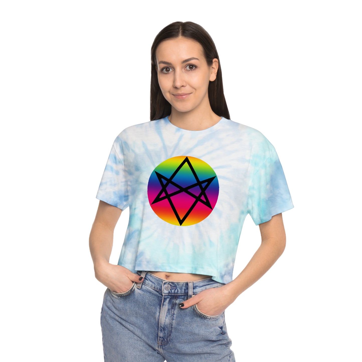 PRIDE Unicursal Hexagram Women's Tie-Dye Crop Tee