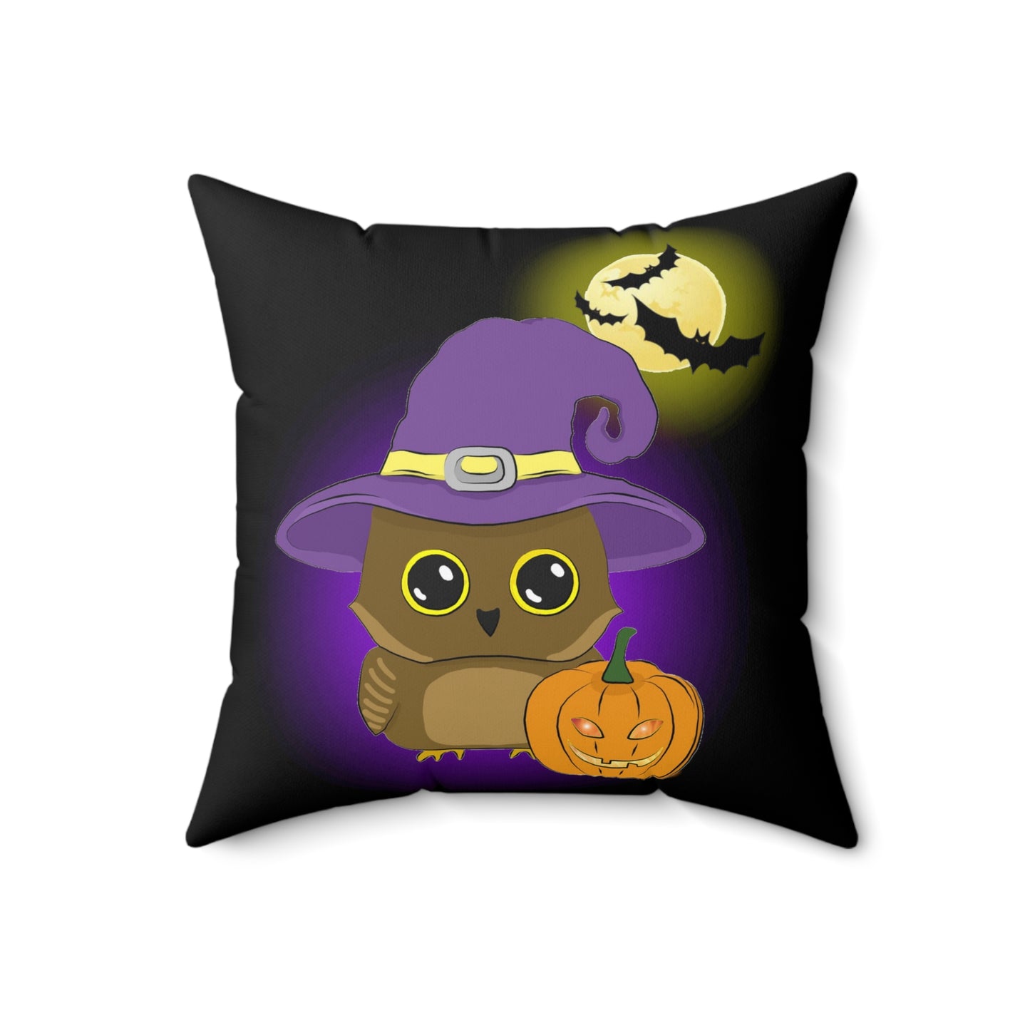 Witchy Halloween Owl Spun Polyester Square Pillow