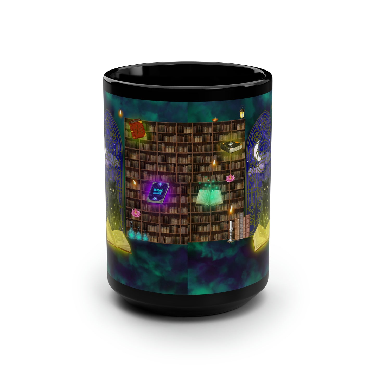 Mystic Cat Black Mug, 15oz