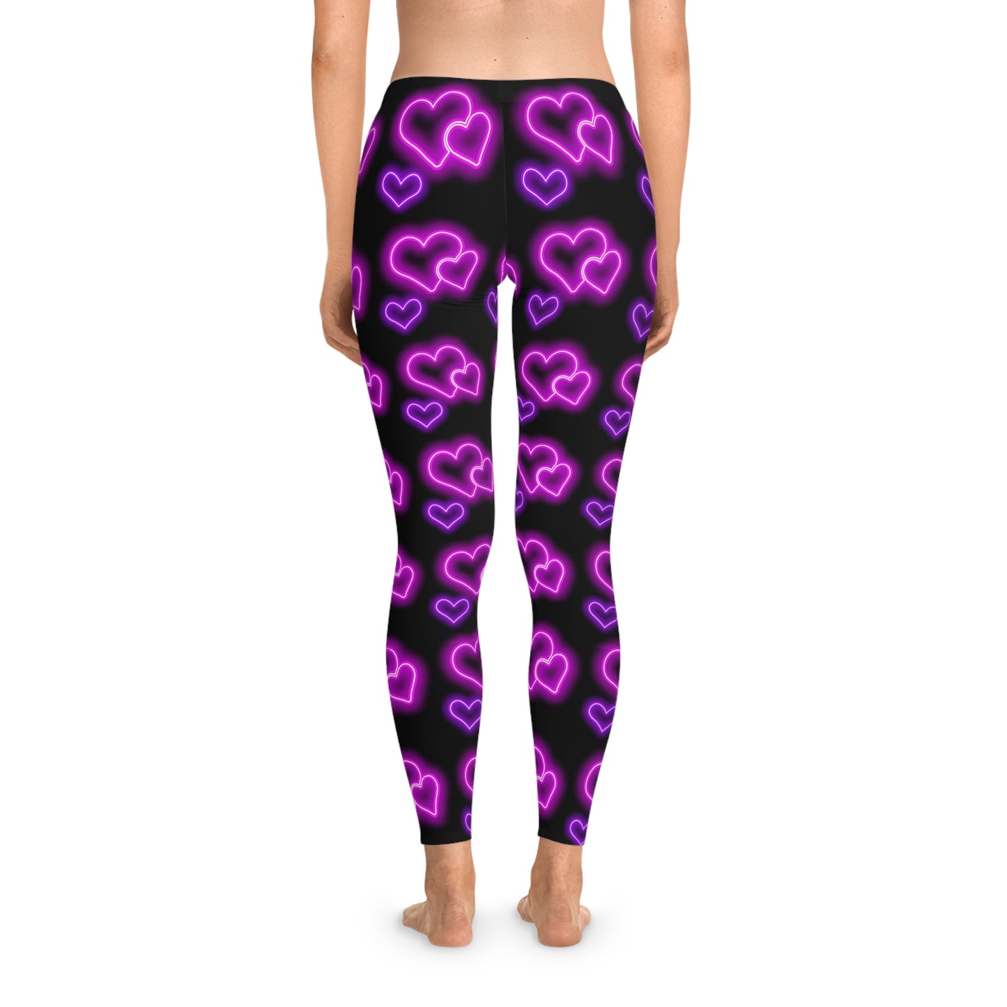 Glowing Hearts, Stretchy Leggings, Valentines Day, Gift For Her, Black Leggings