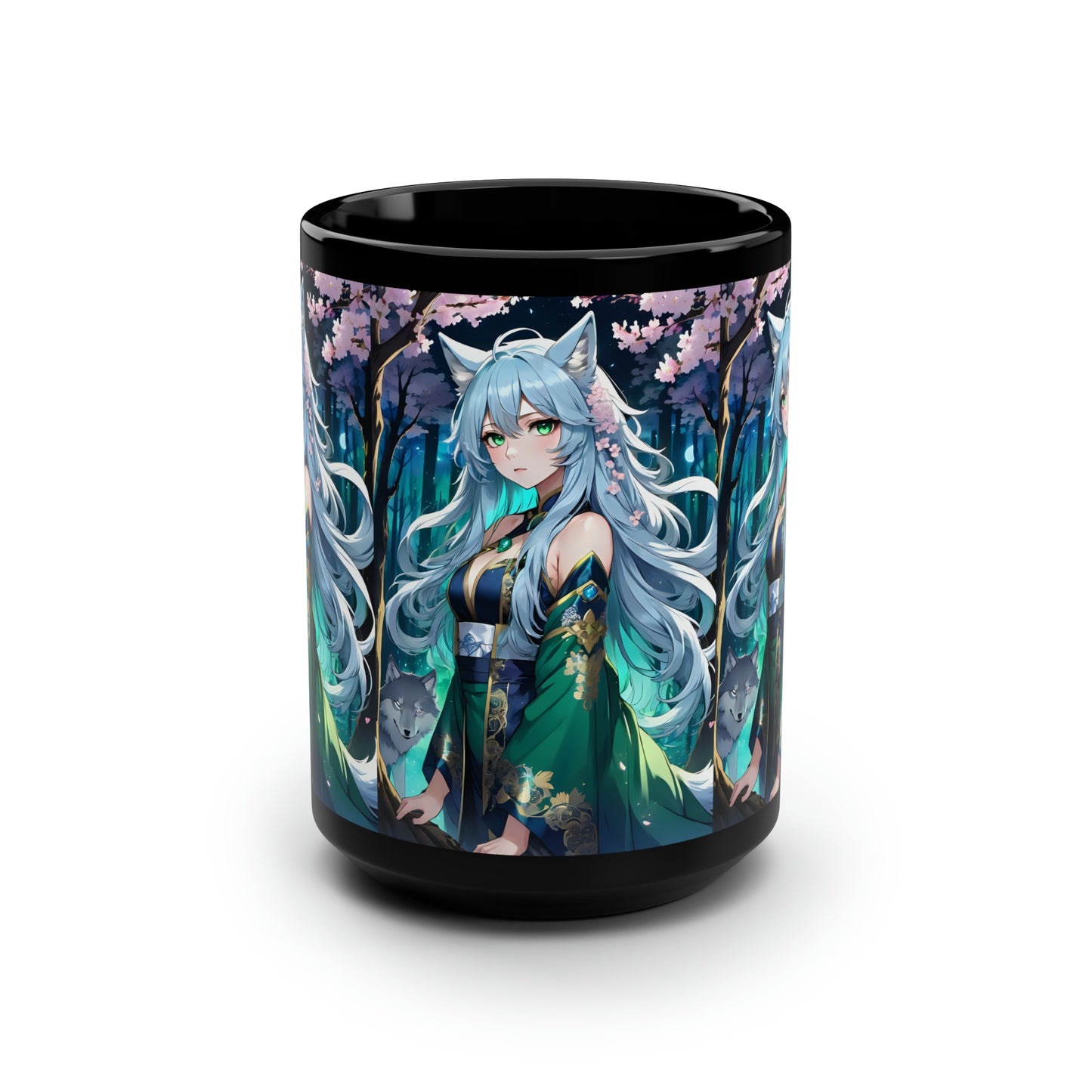 Silver Wolf Princess, Black Mug, 15oz