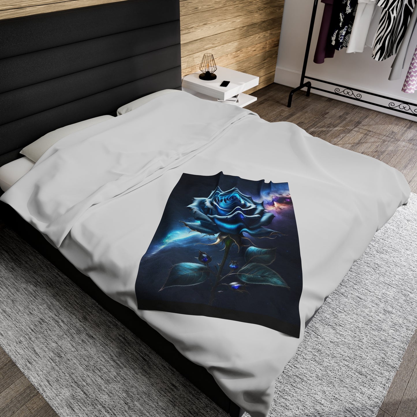 Cosmic Blue Rose, Plush Blanket