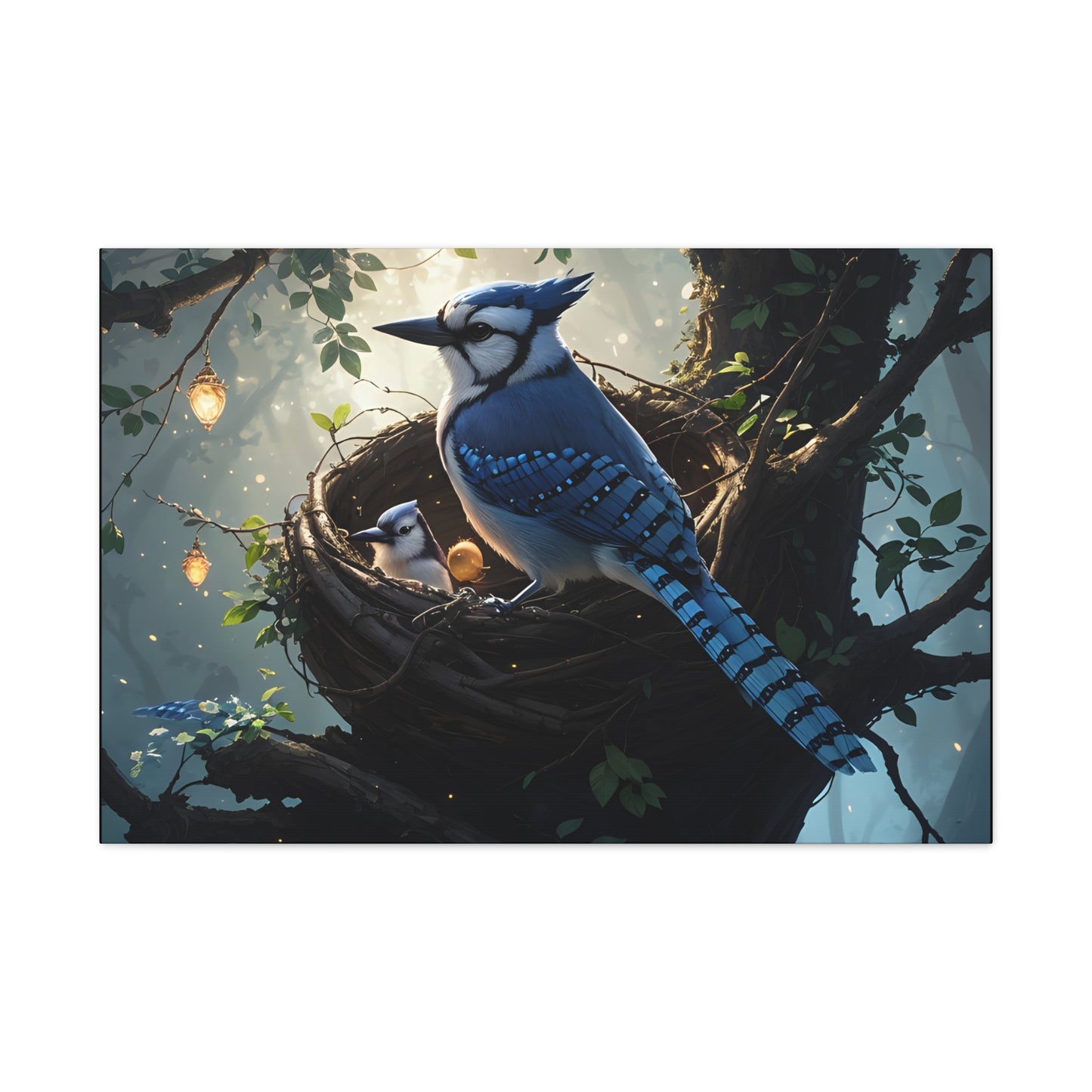 Bluejay Nest, Canvas Art, Canvas Print, Wall Decor, Original Art, Unique Gifts