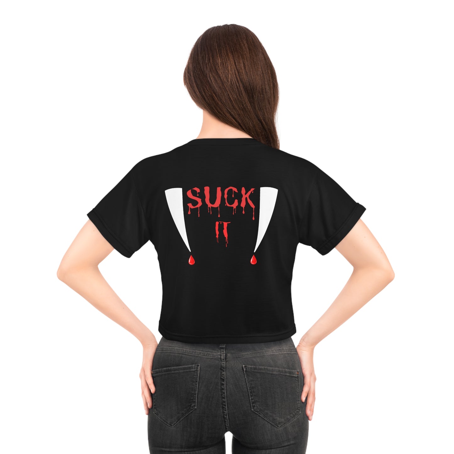 Suck It Vampire Fangs Crop Top Tee