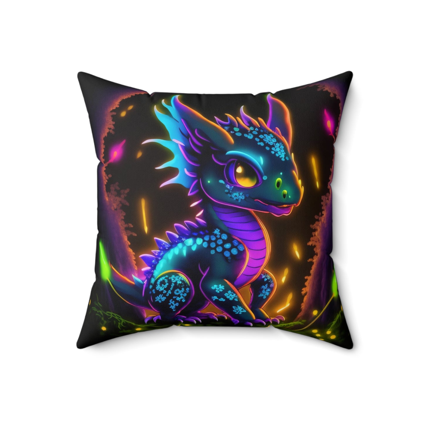 Neon Baby Dragon, Spun Polyester Square Pillow