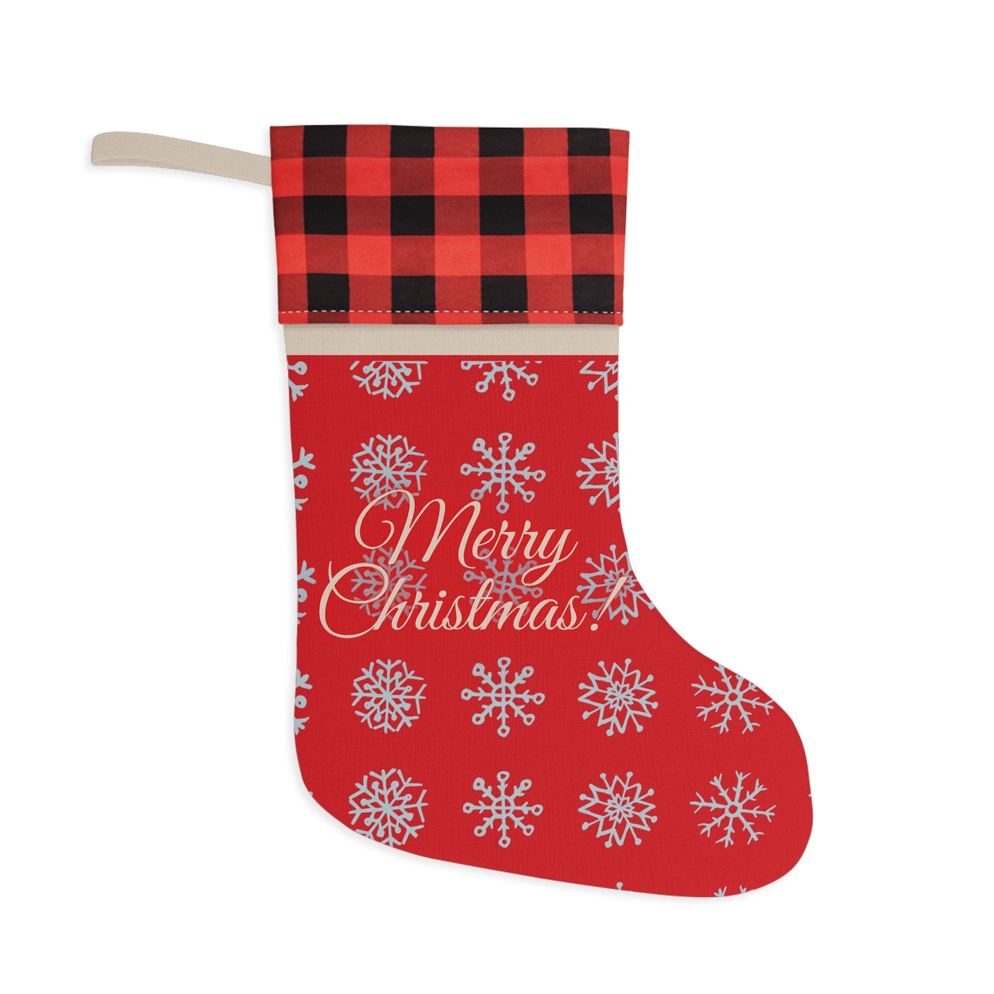 Merry Christmas Snowflake Stocking Red