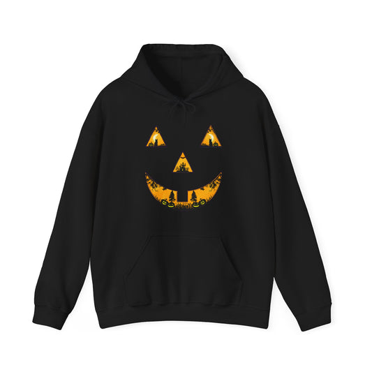 Spooky Autumn Pumpkin Face Hooded Halloween Sweatshirt