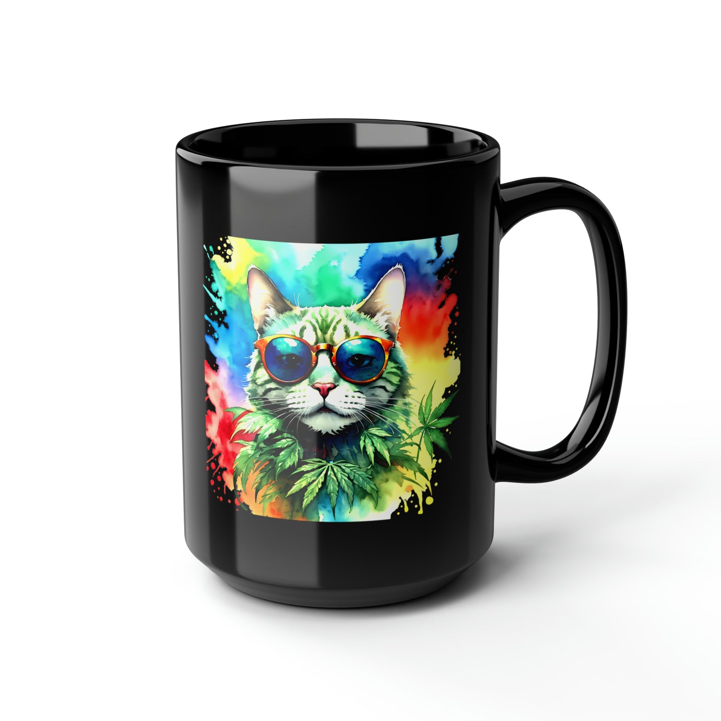 ChasingThe Rainbow Cat, Black Mug, 15oz, 420 Gift