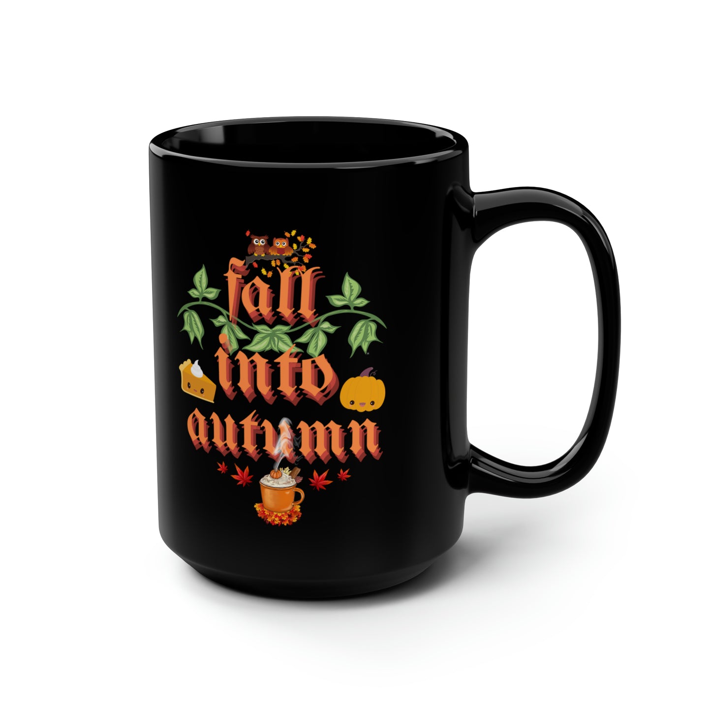 Fall Into Autumn Black Mug, 15oz