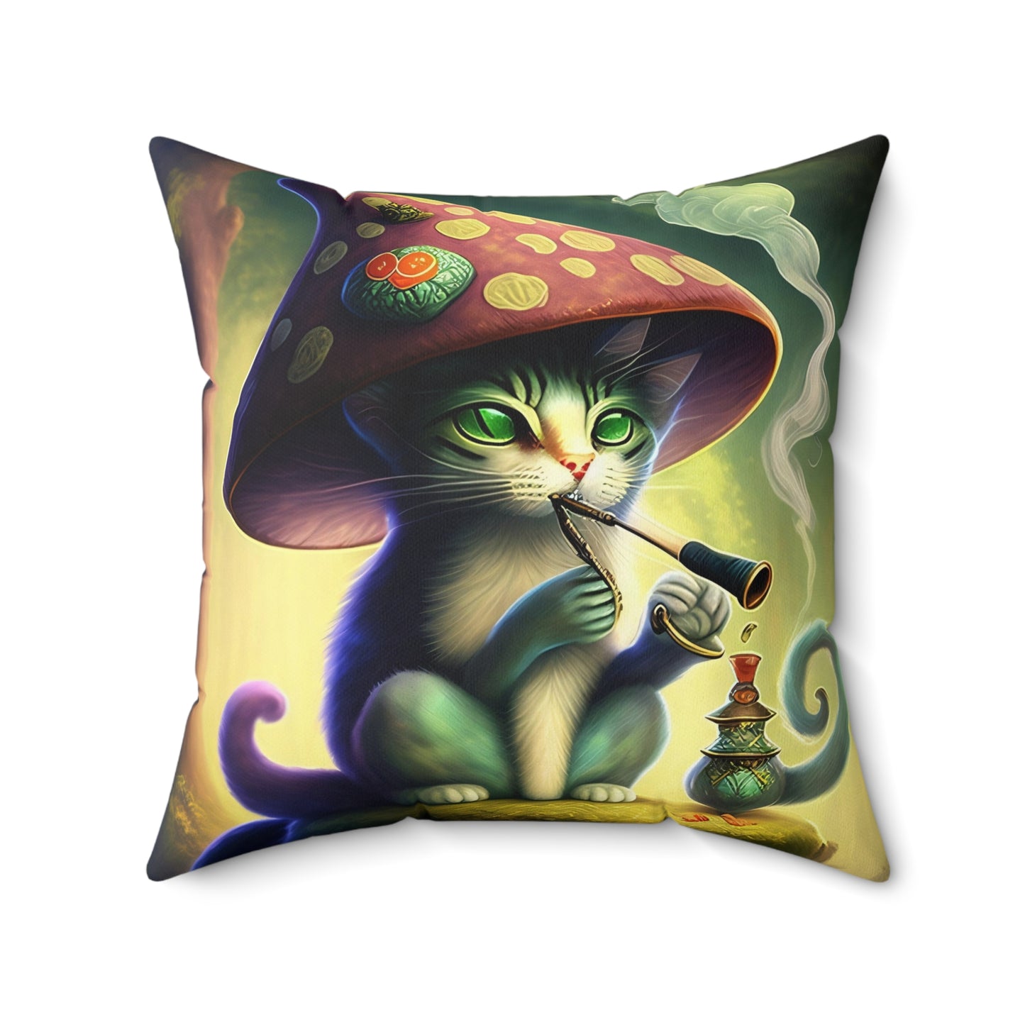 The Mushroom Cat, Spun Polyester Square Pillow