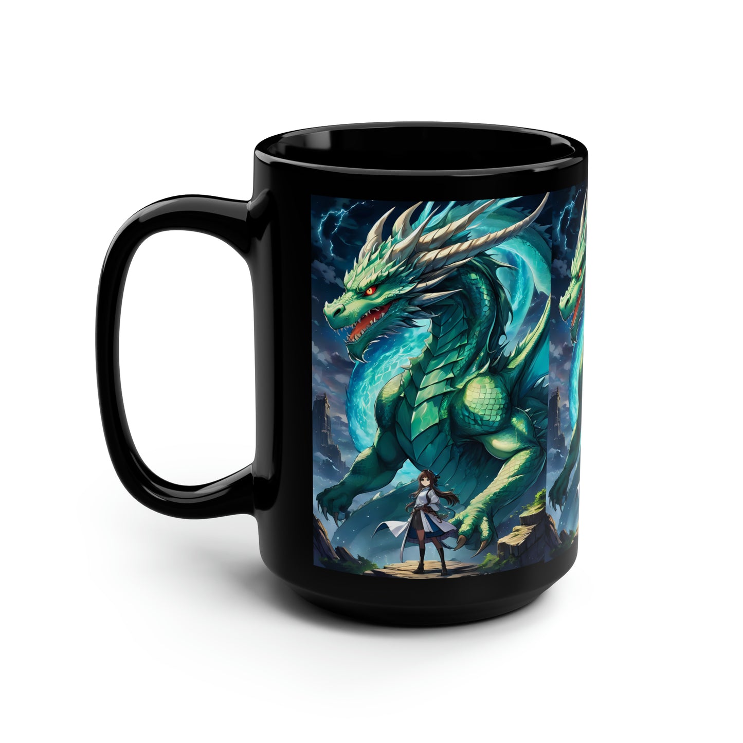 Emerald Gaurdian, Black Mug, 15oz